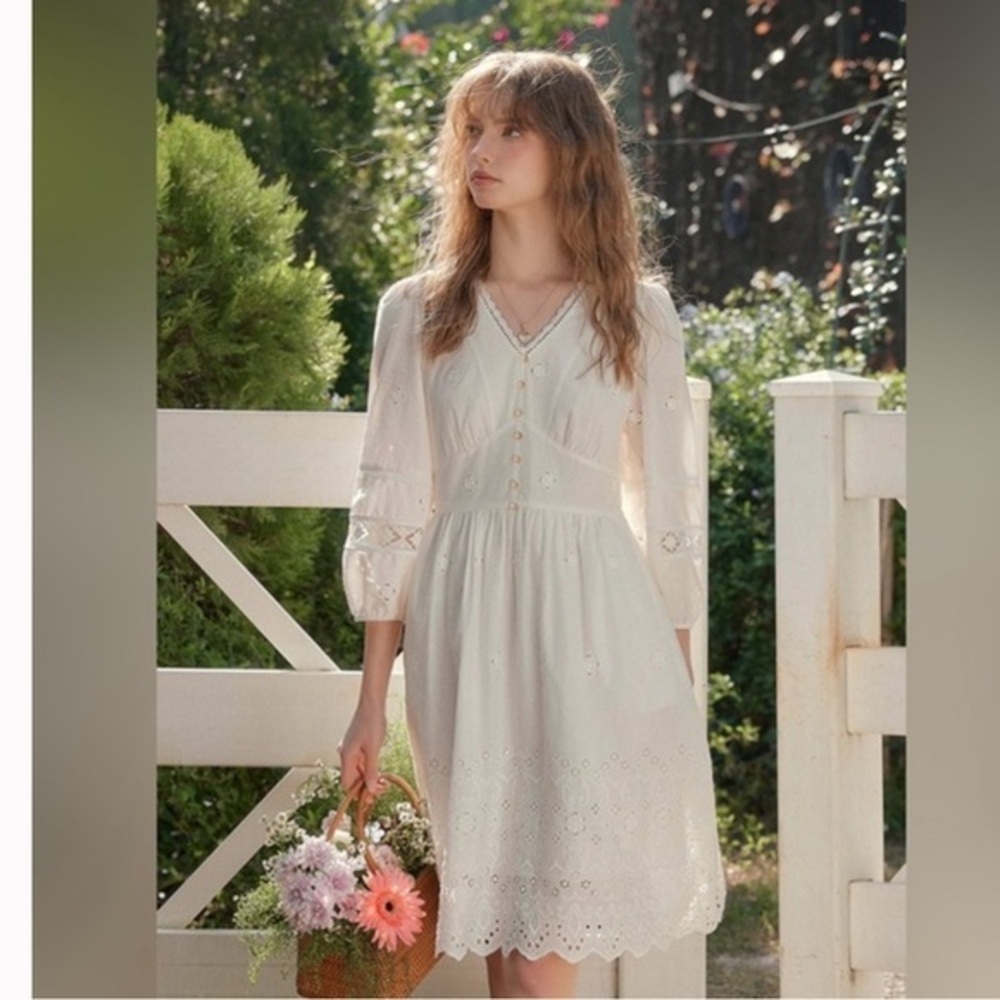 Retro style modest white dress NWT cottage core